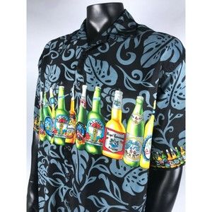 FERUGINI Men Size 3XL XXXL Button Down Beer Draft Malt Brew Aloha Hawaiian Shirt